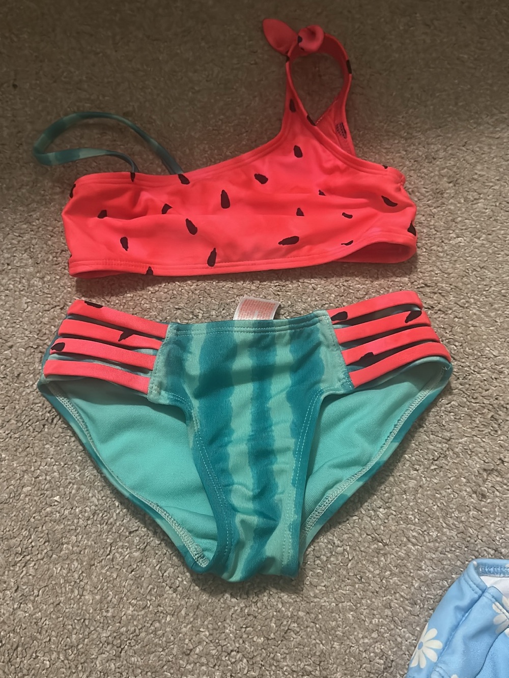 Girls Two-Piece Swim Set - watermelon and blue set size 4-5